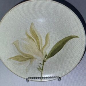 Hand-Painted Cream and Olive Floral Decorative Plate